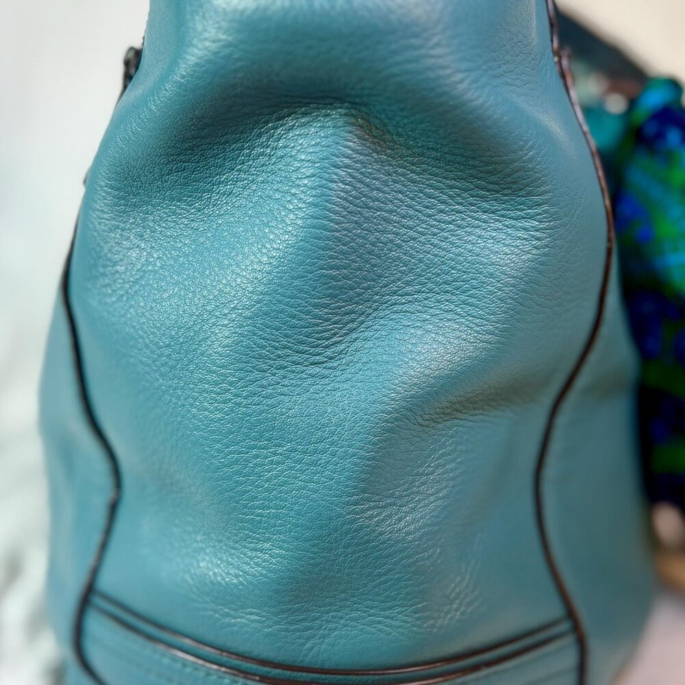 Coach Taylor Leather Alexis Caryall Tote in Teal Blue with Scarf and Chain - Picture 5 of 13